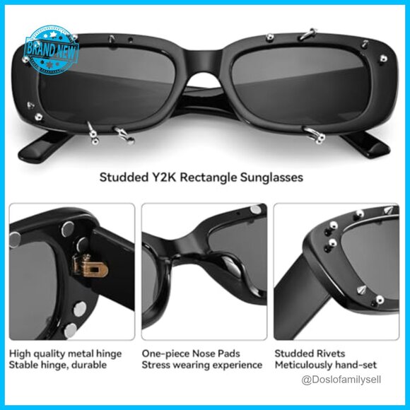 Rectangle Sunglasses Y2K Punk Studded Rivets Square Frame Fashion Statement main image 5